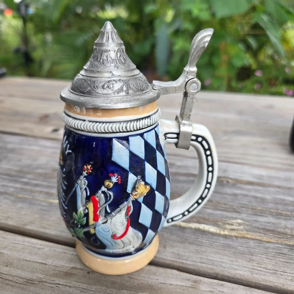 Vintage Domex Beer Stein: Pewter Lid Ceramic Tankard, Germany